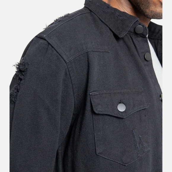 Victorious Men's Long Sleeve Button Up Distressed Denim Jean Shirt Jacket DK158 - Picture 6 of 7